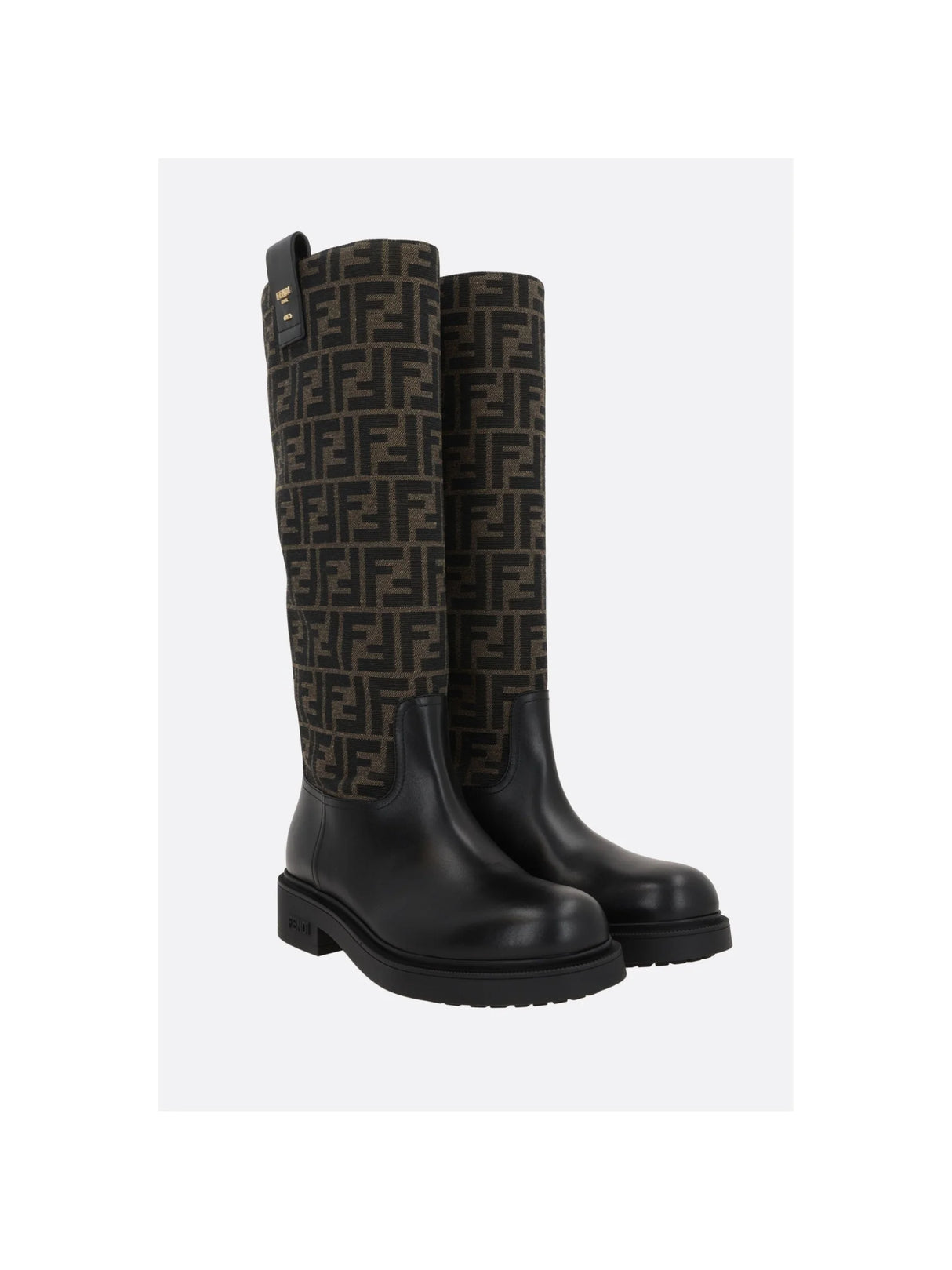 Fendi Filo Smooth Leather And FF Fabric Boots-FENDI-JOHN JULIA