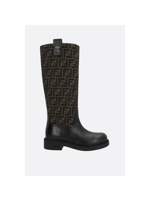 Fendi Filo Smooth Leather And FF Fabric Boots-FENDI-JOHN JULIA