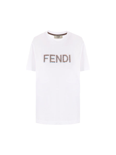 Logo Embroidered Cotton T-shirt-FENDI-JOHN JULIA