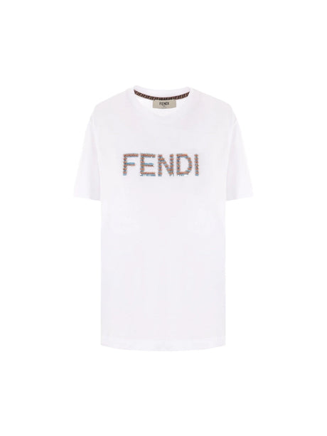 Logo Embroidered Cotton T-shirt-FENDI-JOHN JULIA