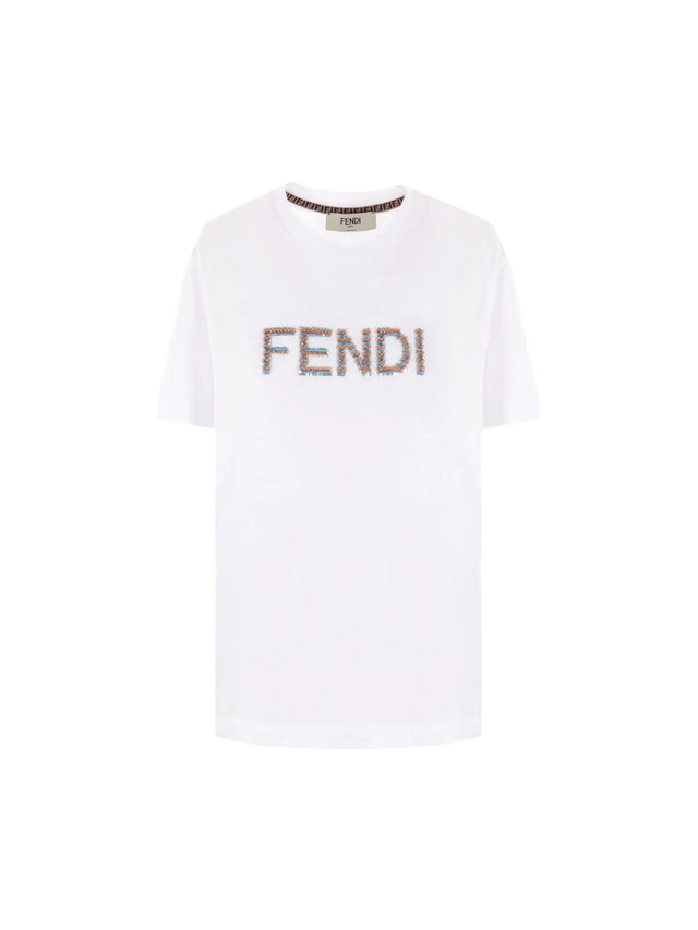 Logo Embroidered Cotton T-shirt-FENDI-JOHN JULIA