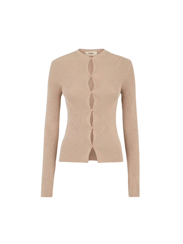 FENDI-Ribbed Stretch Knit Fitted Cardigan-JOHN JULIA