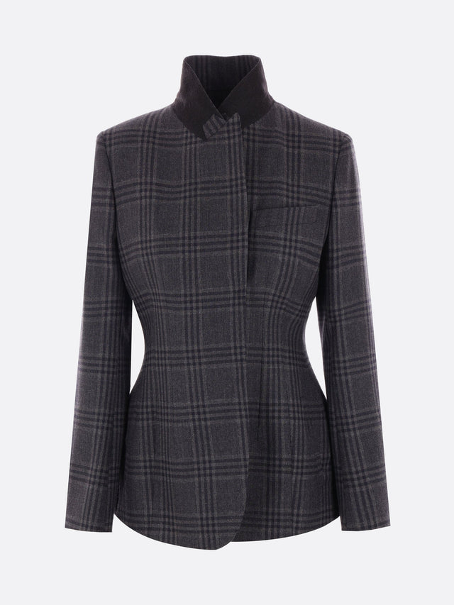 Single-breasted Check Wool Jacket-FENDI-JOHN JULIA