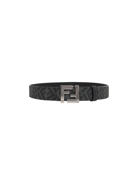 Smooth Leather and FF Canvas Reversible Belt-FENDI-JOHN JULIA