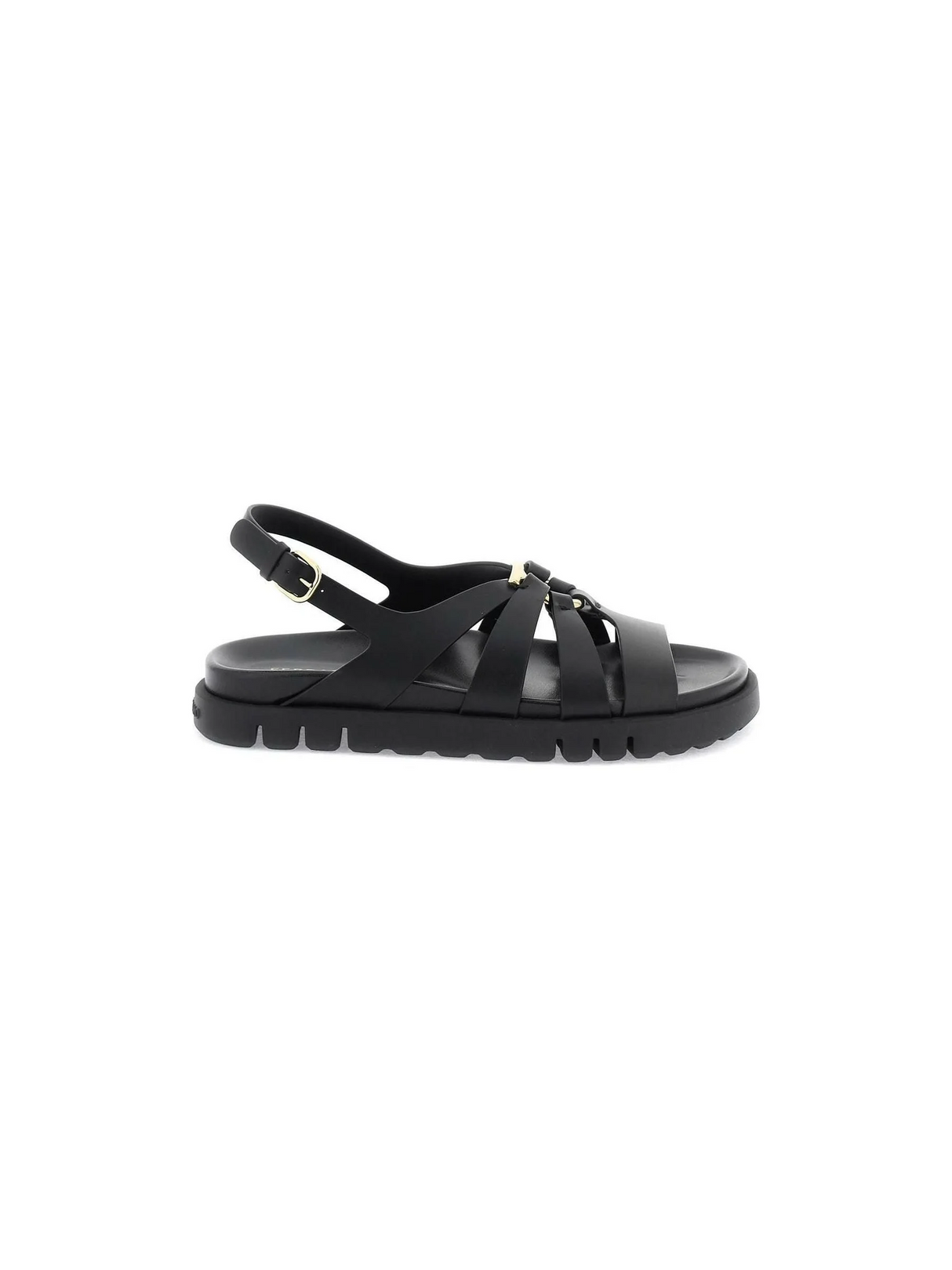 Black Gancini Ornament Calfskin Flat Sandal FERRAGAMO JOHN JULIA.