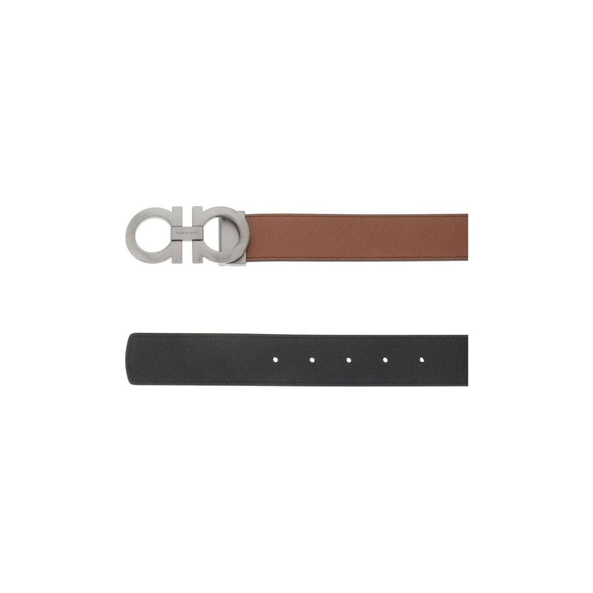 Black and Brown Reversible Gancini Leather Belt FERRAGAMO JOHN JULIA.