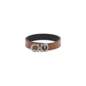 Black and Brown Reversible Gancini Leather Belt FERRAGAMO JOHN JULIA.