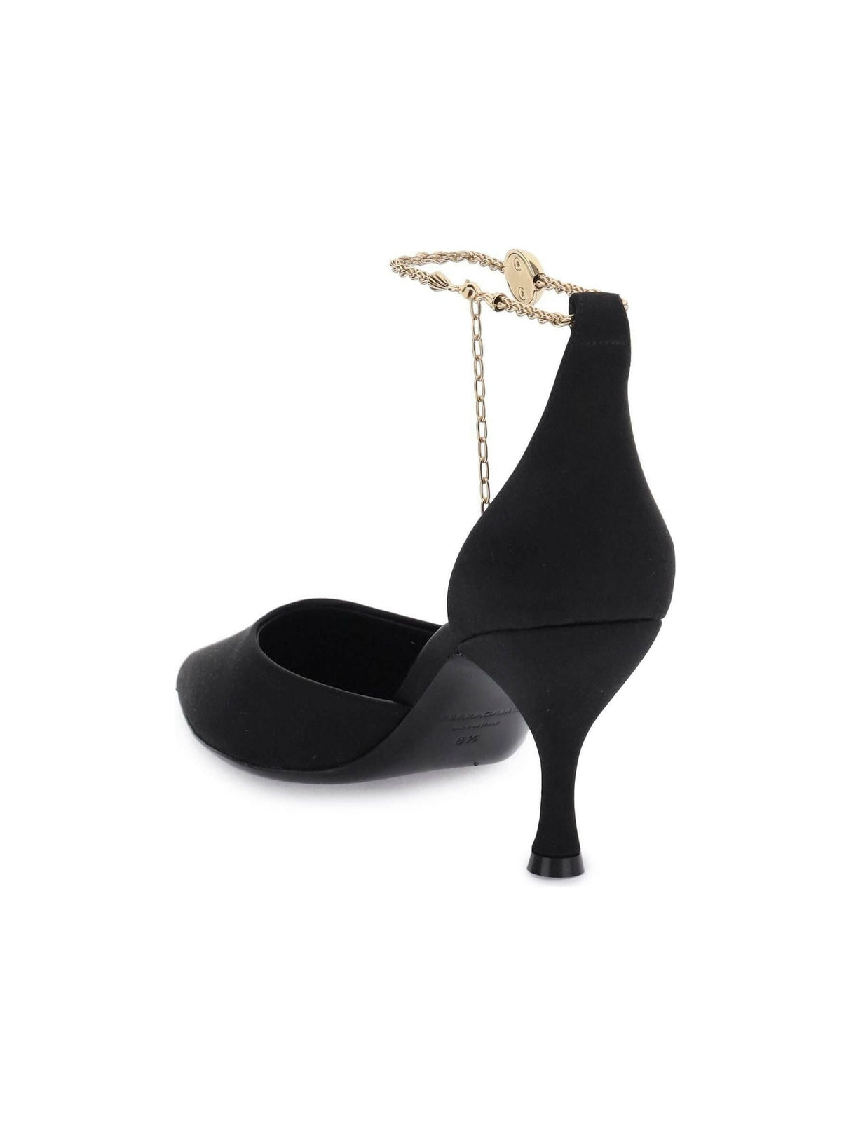 Black and Gold Ankle Chain Dana T Satin Pumps FERRAGAMO JOHN JULIA.