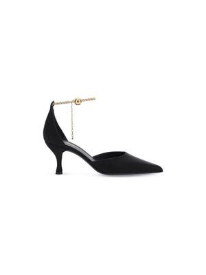 Black and Gold Ankle Chain Dana T Satin Pumps FERRAGAMO JOHN JULIA.