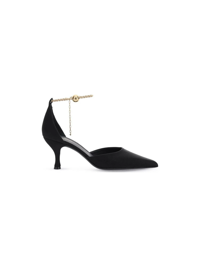 Black and Gold Ankle Chain Dana T Satin Pumps FERRAGAMO JOHN JULIA.