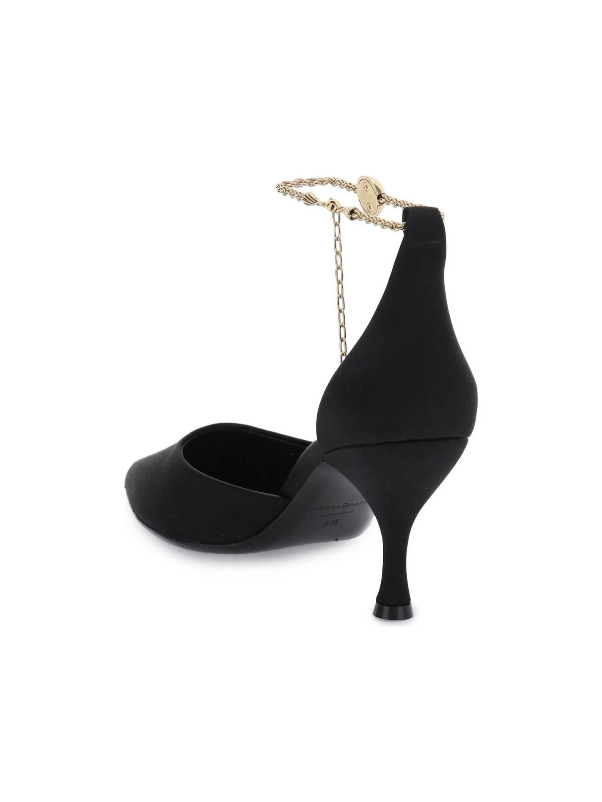 Black and Gold Ankle Chain Dana T Satin Pumps FERRAGAMO JOHN JULIA.