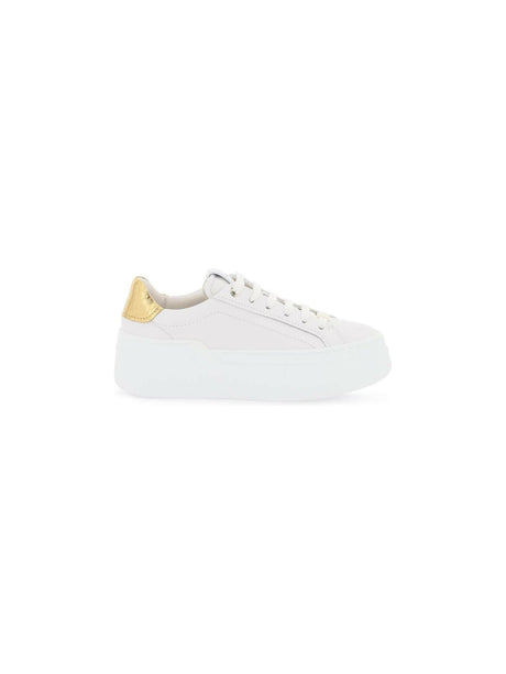 White and Metallic Gold Platform Sneakers FERRAGAMO JOHN JULIA.