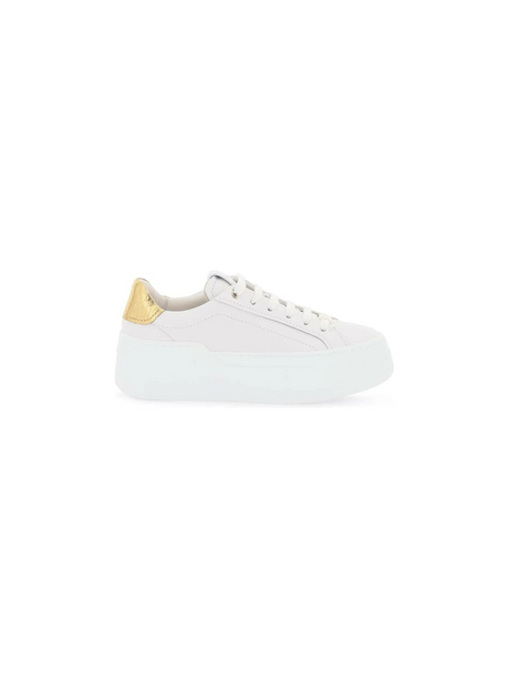 White and Metallic Gold Platform Sneakers FERRAGAMO JOHN JULIA.