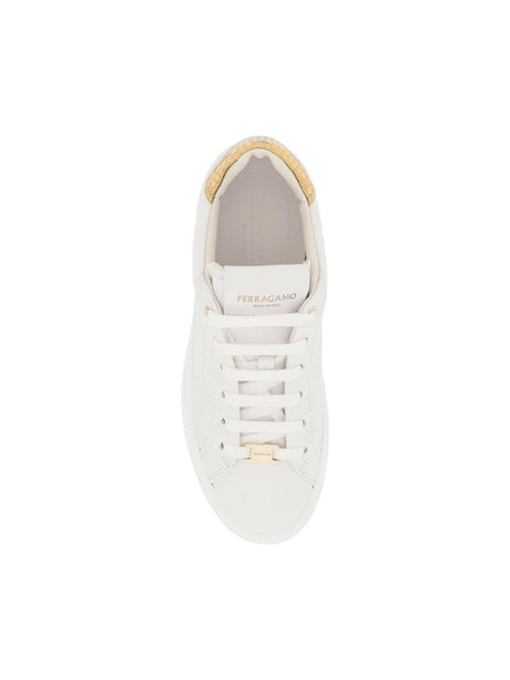 White and Metallic Gold Platform Sneakers FERRAGAMO JOHN JULIA.