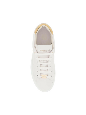 White and Metallic Gold Platform Sneakers FERRAGAMO JOHN JULIA.