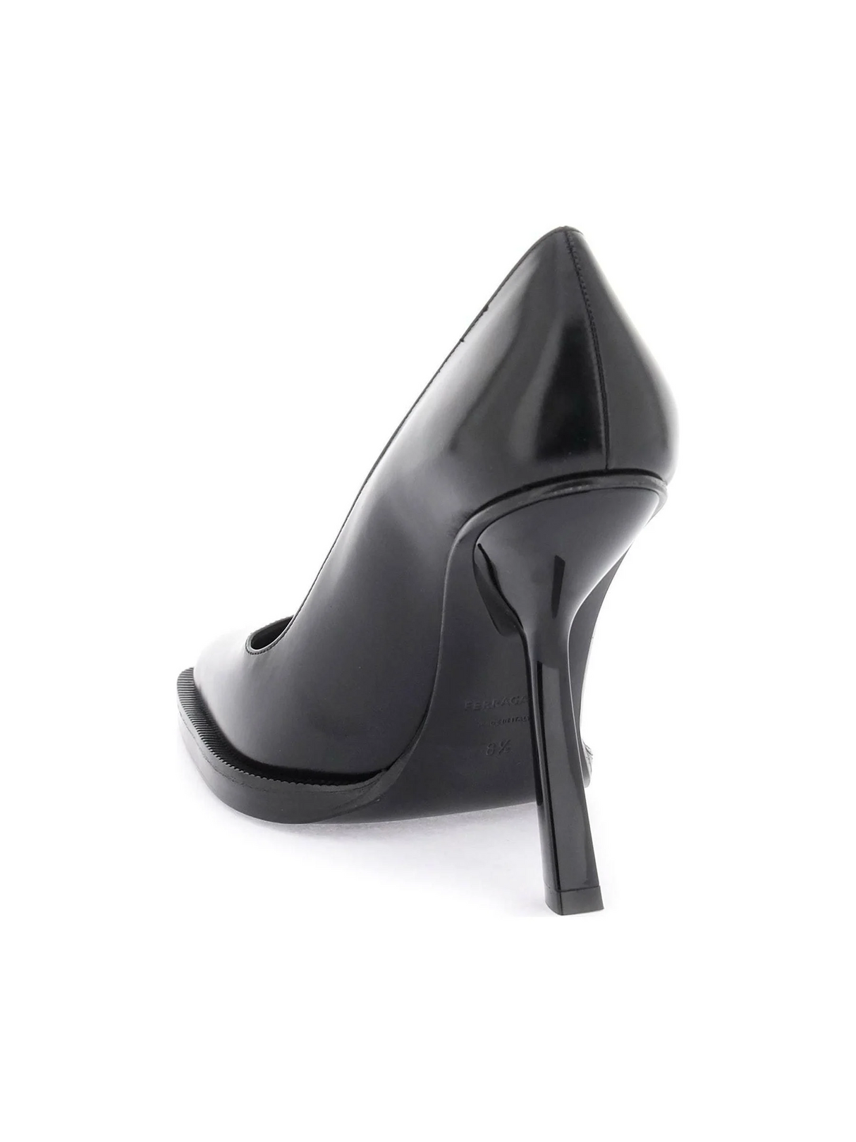 Black Anser x5 105MM Shaped Heel Leather Pumps FERRAGAMO JOHN JULIA.