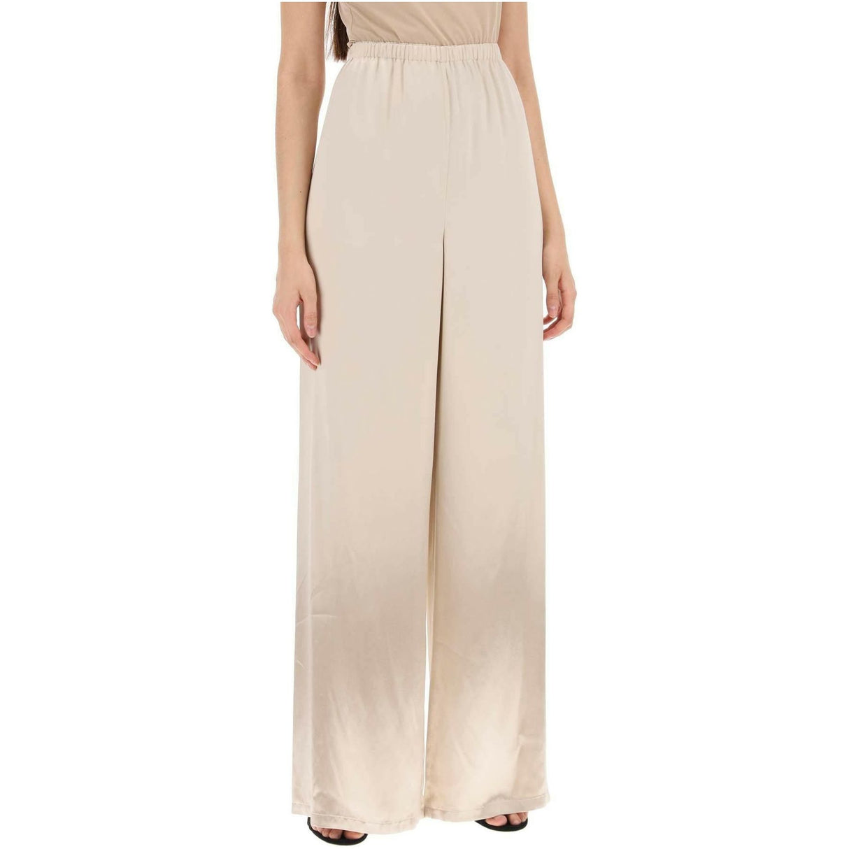 Beige Fluid Wide-Leg Satin Pants FERRAGAMO JOHN JULIA.