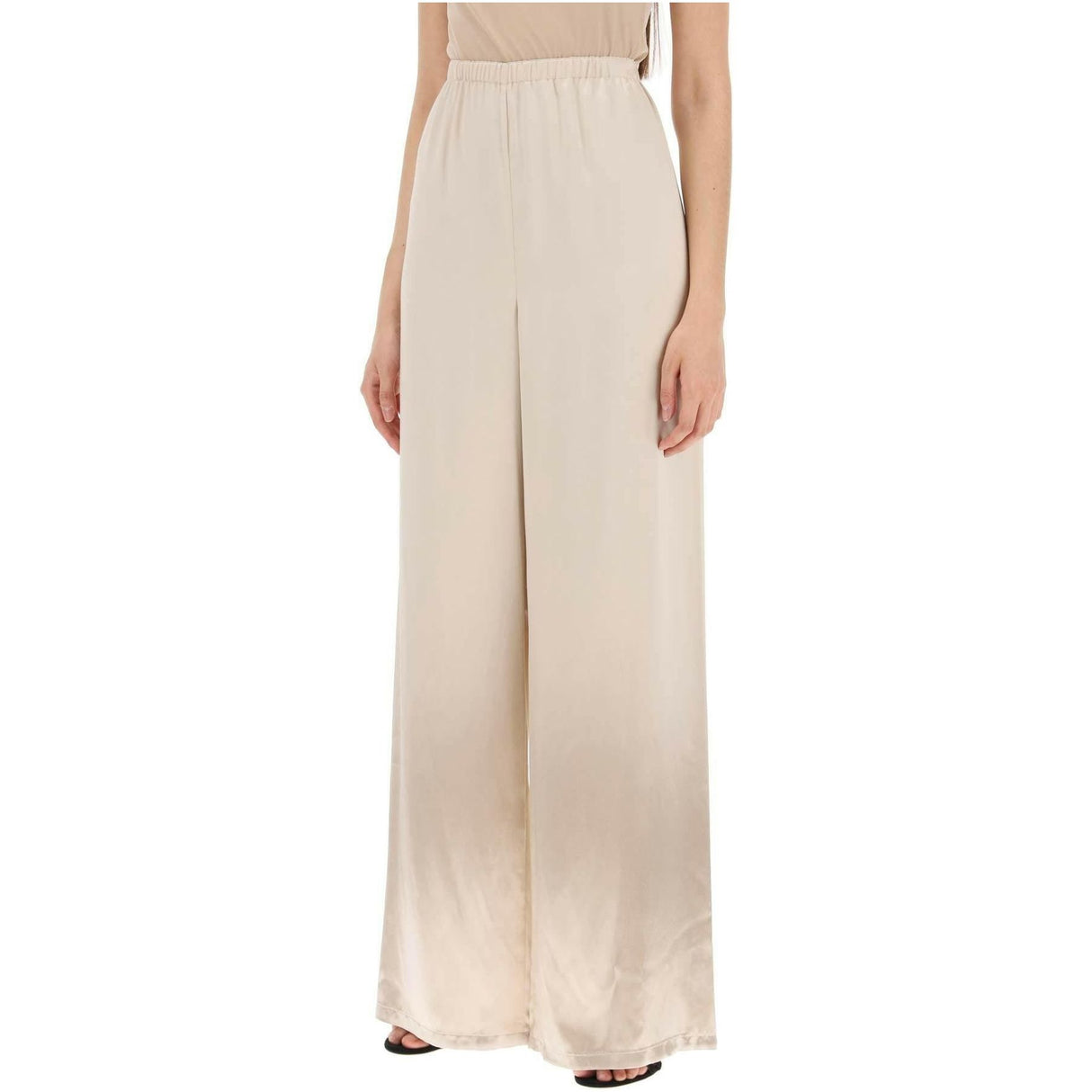 Beige Fluid Wide-Leg Satin Pants FERRAGAMO JOHN JULIA.