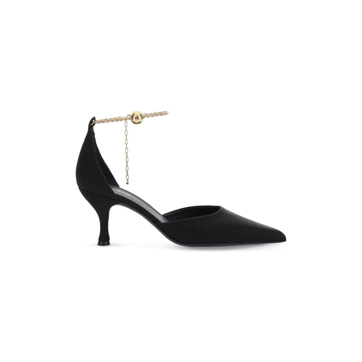 Black and Gold Ankle Chain Dana T Satin Pumps FERRAGAMO JOHN JULIA.