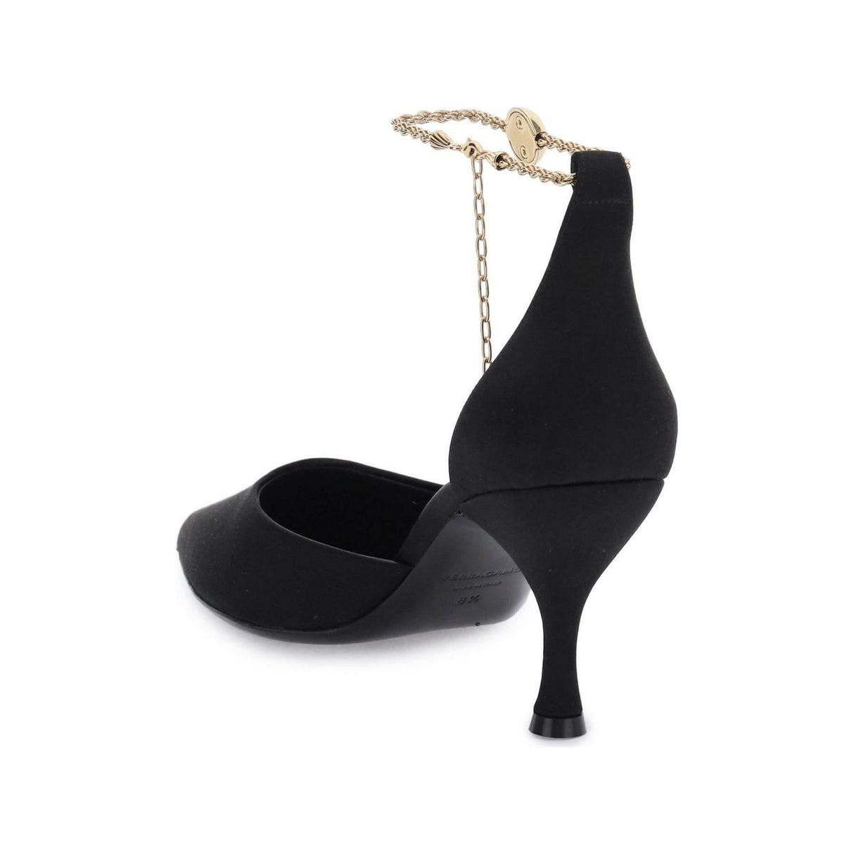 Black and Gold Ankle Chain Dana T Satin Pumps FERRAGAMO JOHN JULIA.