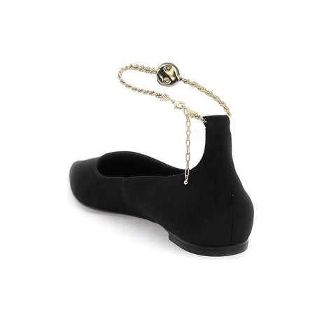 Black and Gold Dada Chain-Embellished Ballet Flats FERRAGAMO JOHN JULIA.