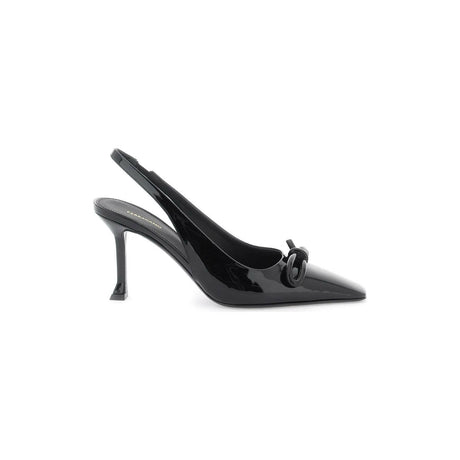 Black Asymmetric Bow Embellished Patent Leather Slingback Pumps FERRAGAMO JOHN JULIA.