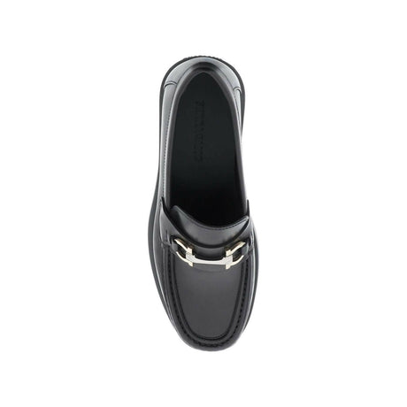 Black Chunky Gancini Leather Loafers FERRAGAMO JOHN JULIA.