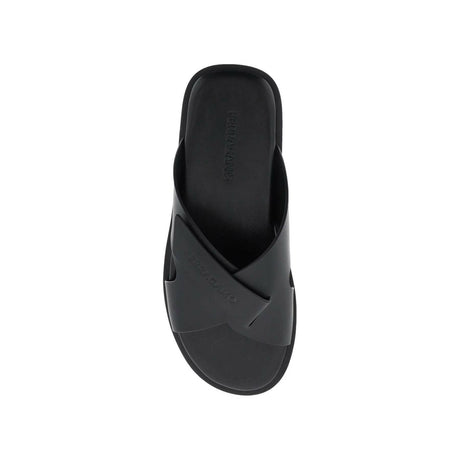 Black Cross-Over Strap Calfskin Slides FERRAGAMO JOHN JULIA.