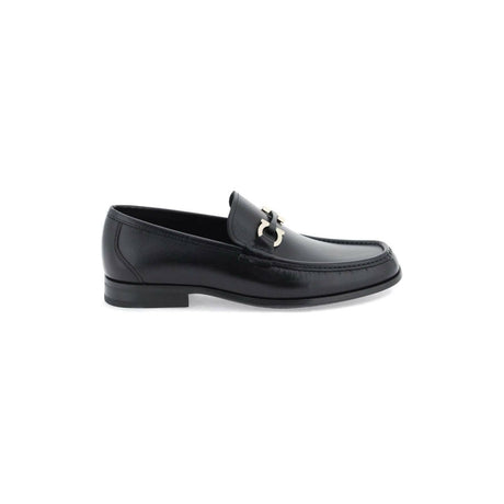 Black Gancini Grained Leather Loafer FERRAGAMO JOHN JULIA.