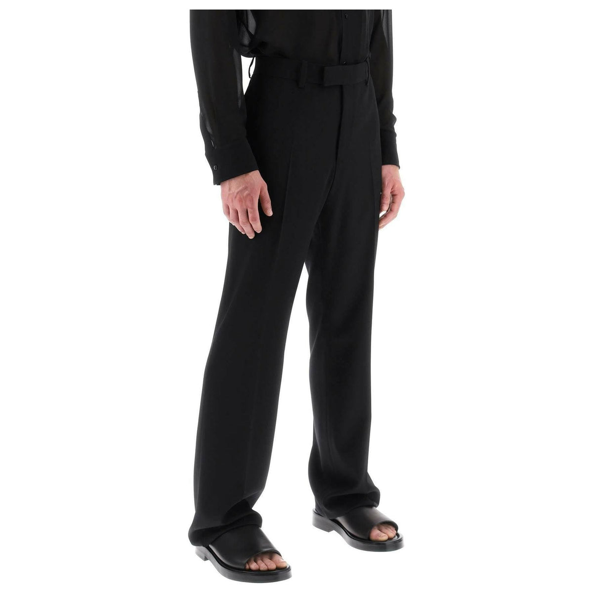 Black Panama Wool Straight-Leg Trousers FERRAGAMO JOHN JULIA.