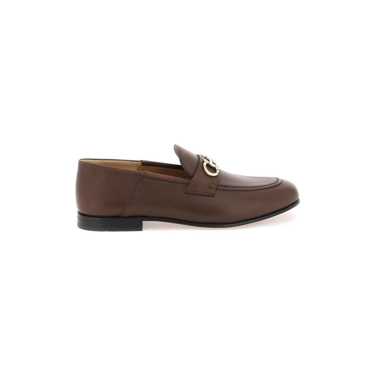 Chocolate Brown Gancini Leather Loafers FERRAGAMO JOHN JULIA.