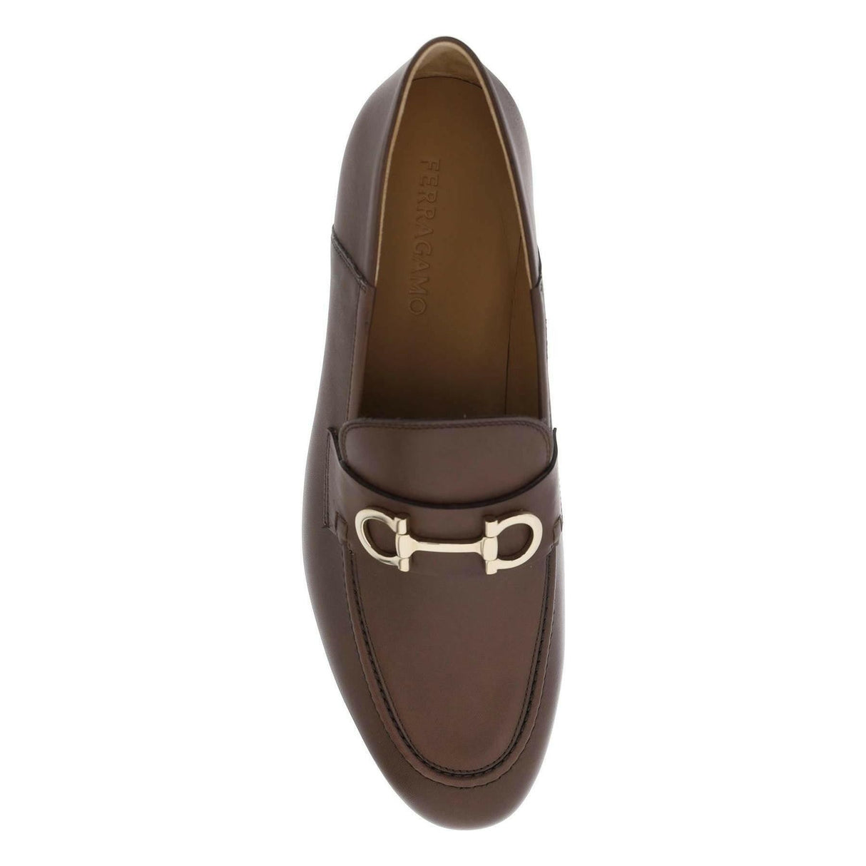 Chocolate Brown Gancini Leather Loafers FERRAGAMO JOHN JULIA.