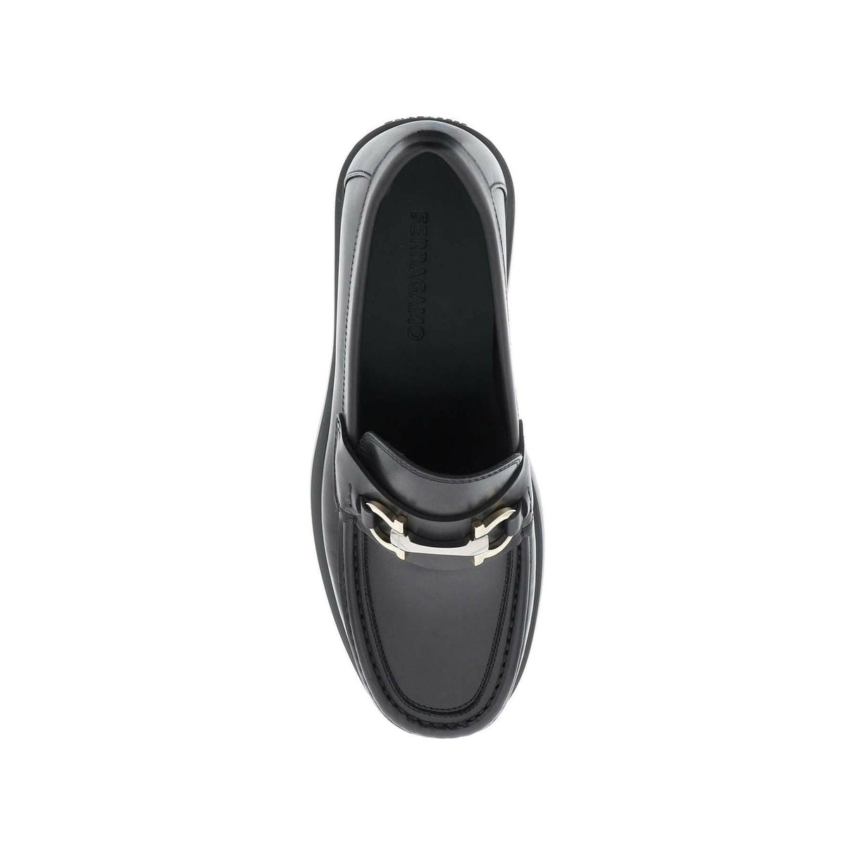 Black Chunky Gancini Leather Loafers FERRAGAMO JOHN JULIA.