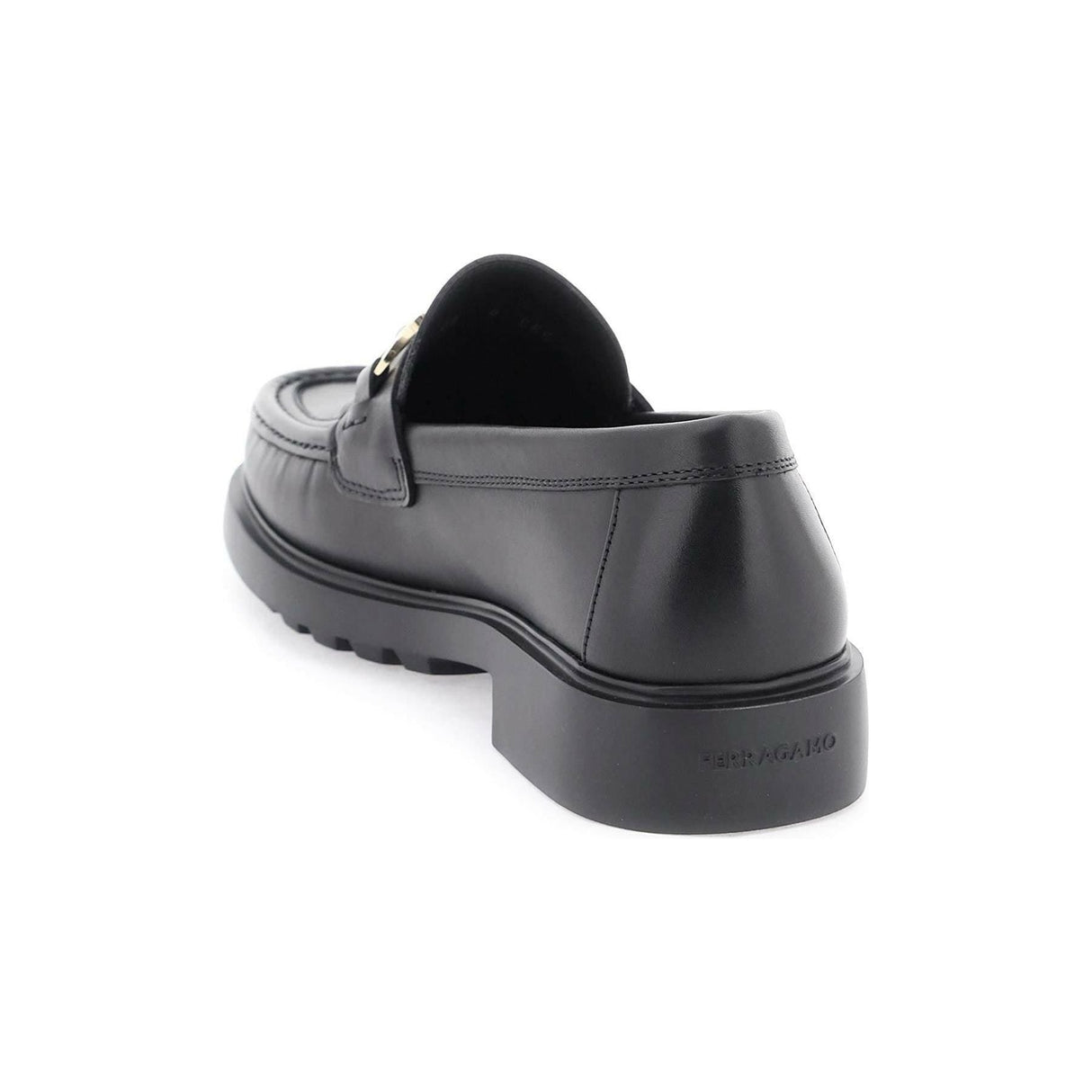 Black Chunky Gancini Leather Loafers FERRAGAMO JOHN JULIA.