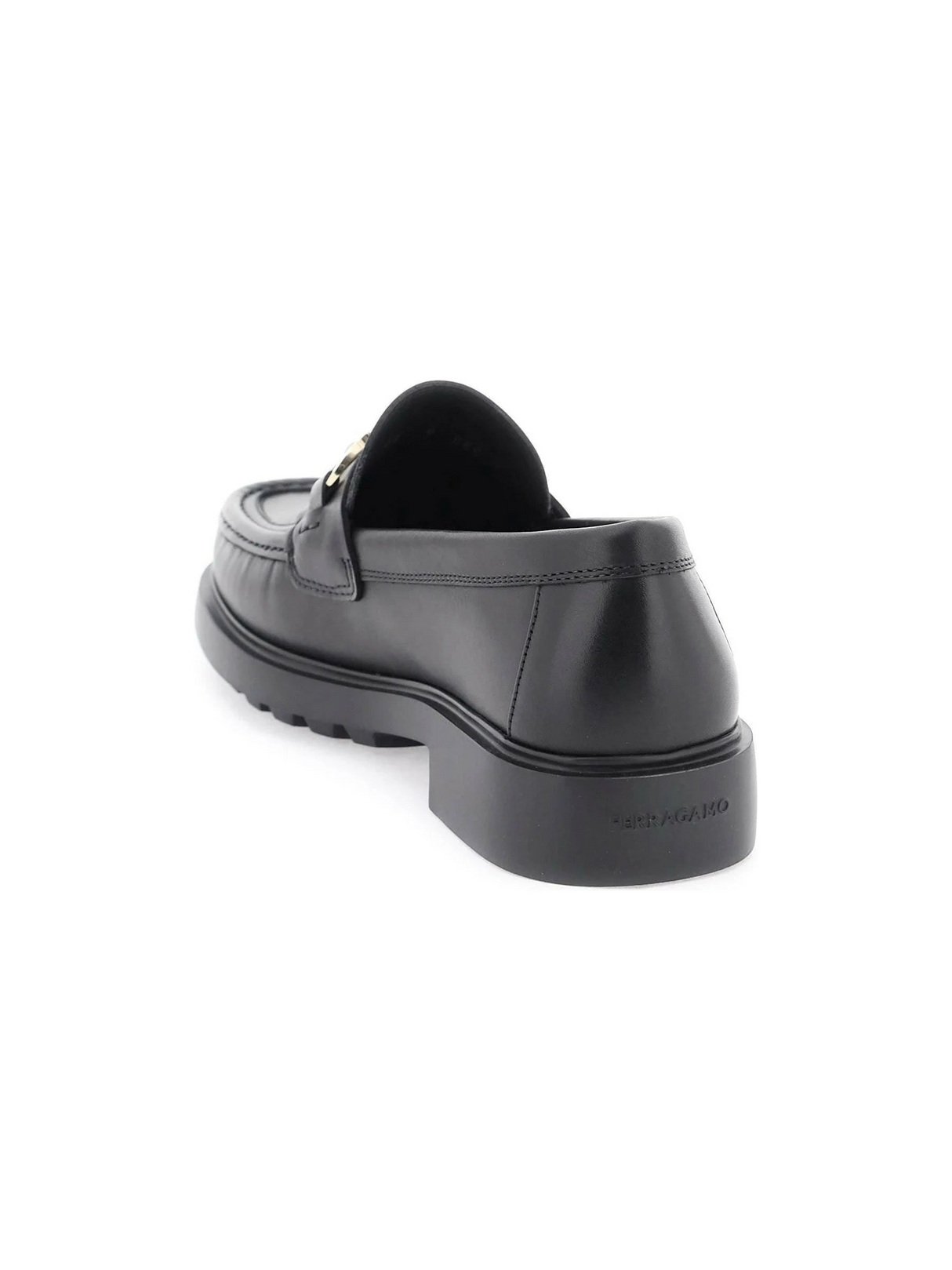 Black Chunky Gancini Leather Loafers FERRAGAMO JOHN JULIA.