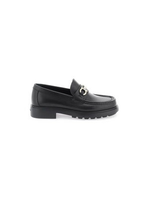 Black Chunky Gancini Leather Loafers FERRAGAMO JOHN JULIA.