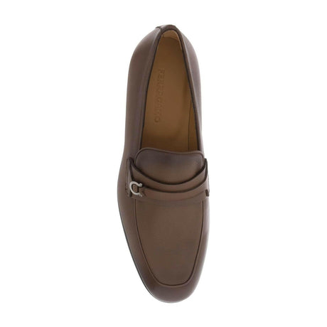 Cocoa Brown Desio Gancini Leather Loafers FERRAGAMO JOHN JULIA.