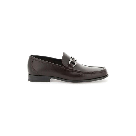 Cocoa Brown Gancini Embossed Leather Loafers FERRAGAMO JOHN JULIA.