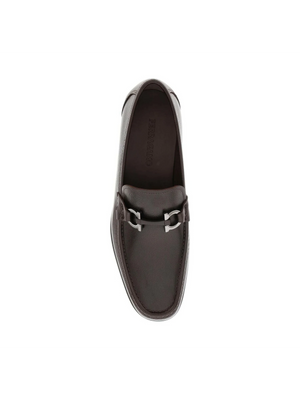 Cocoa Brown Gancini Embossed Leather Loafers FERRAGAMO JOHN JULIA.