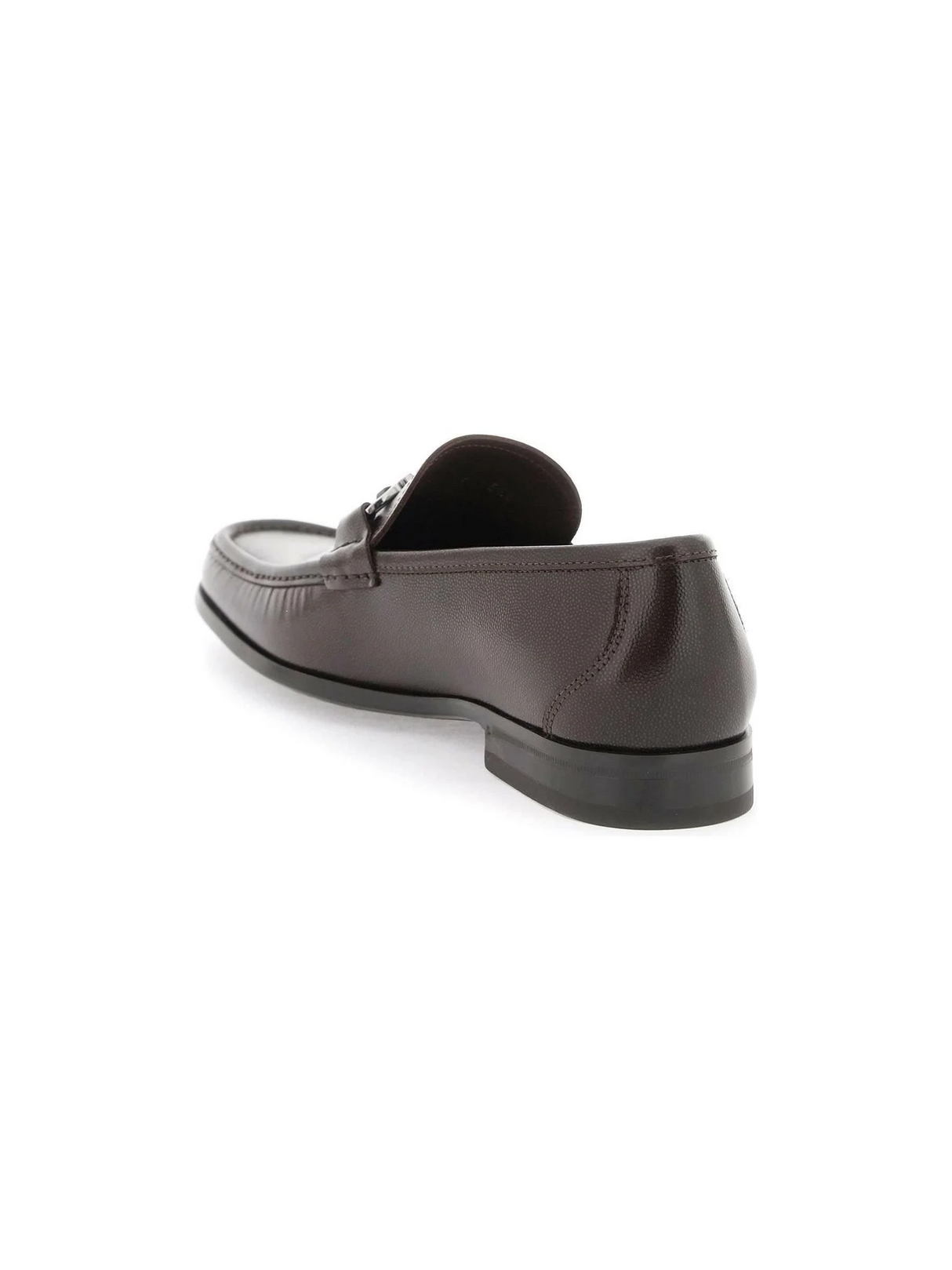 Cocoa Brown Gancini Embossed Leather Loafers FERRAGAMO JOHN JULIA.