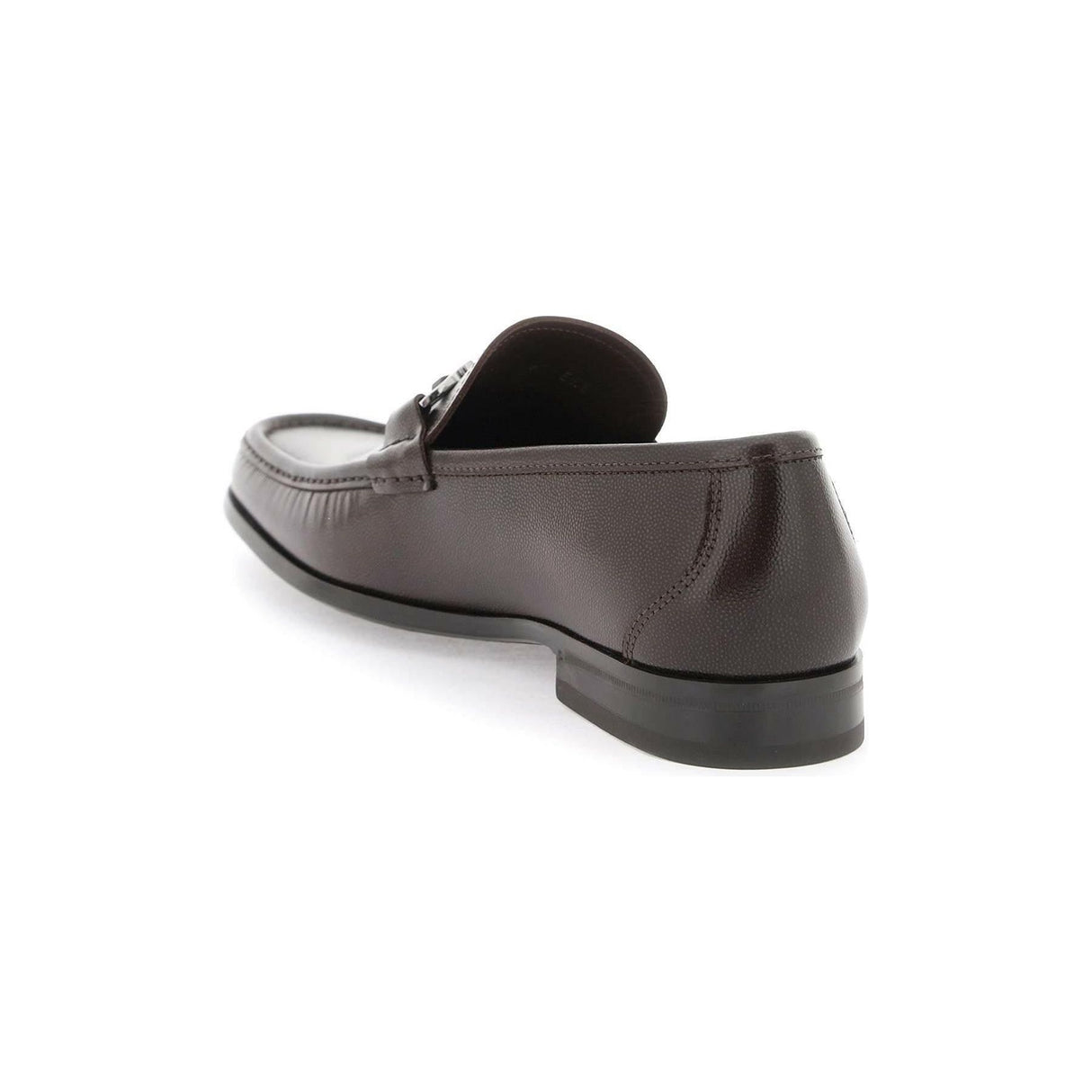 Cocoa Brown Gancini Embossed Leather Loafers FERRAGAMO JOHN JULIA.