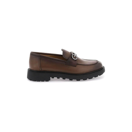 Cocoa Brown Gancini Leather Loafers FERRAGAMO JOHN JULIA.