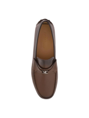 Cocoa Brown Gancini Leather Loafers FERRAGAMO JOHN JULIA.