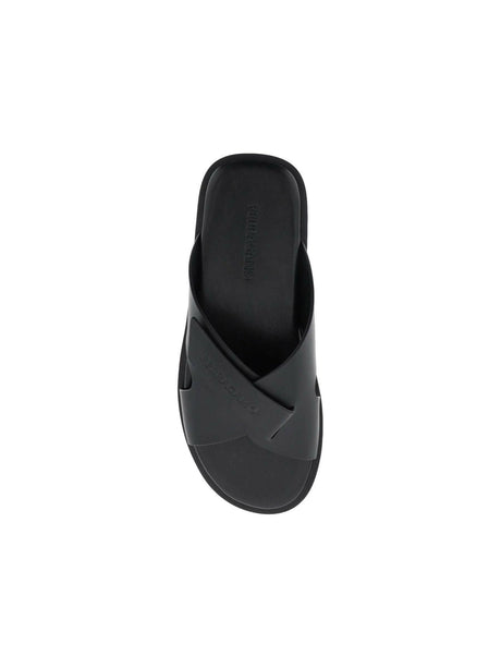 Black Cross-Over Strap Calfskin Slides FERRAGAMO JOHN JULIA.