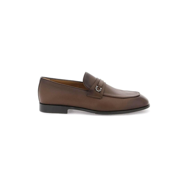 Cocoa Brown Desio Gancini Leather Loafers FERRAGAMO JOHN JULIA.