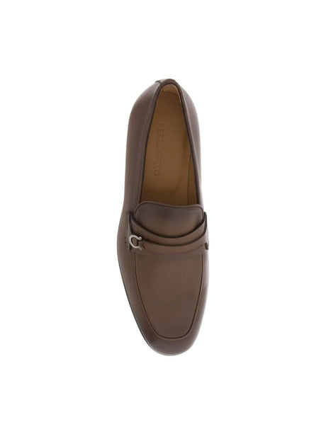 Cocoa Brown Desio Gancini Leather Loafers FERRAGAMO JOHN JULIA.