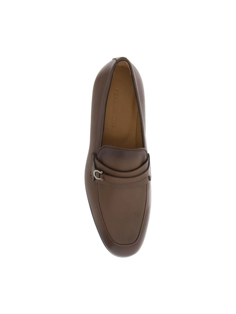 Cocoa Brown Desio Gancini Leather Loafers FERRAGAMO JOHN JULIA.