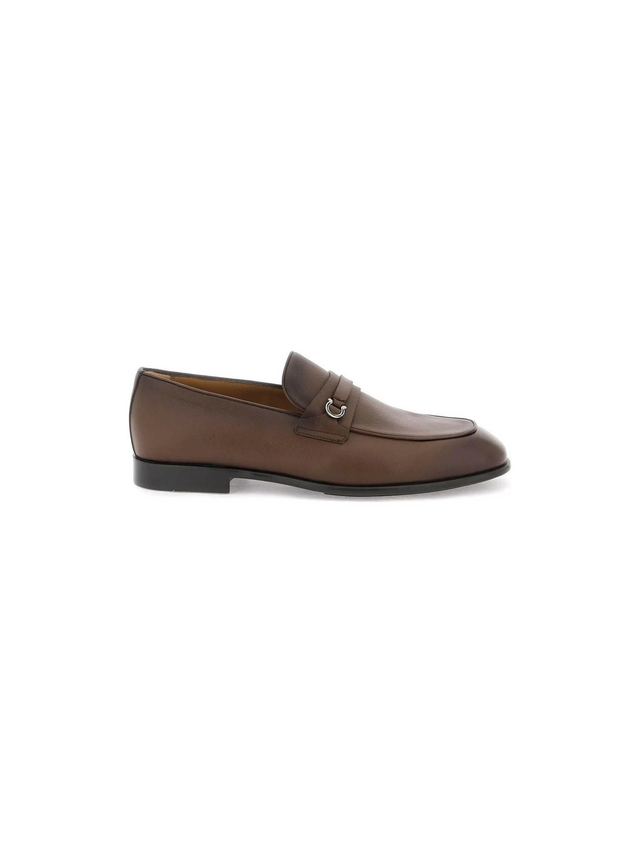 Cocoa Brown Desio Gancini Leather Loafers FERRAGAMO JOHN JULIA.