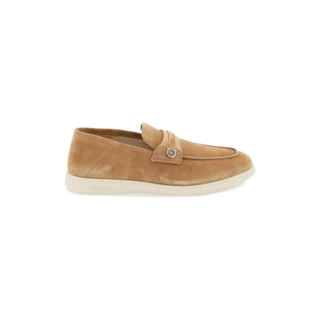 Light Camel Drame Gancini Suede Slip-On Loafers FERRAGAMO JOHN JULIA.