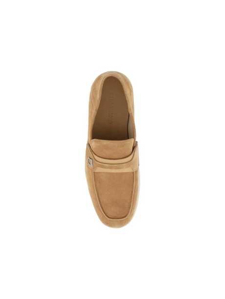 Light Camel Drame Gancini Suede Slip-On Loafers FERRAGAMO JOHN JULIA.